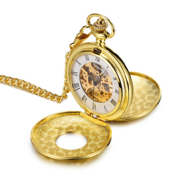 wholesale gold mechanical Twin opening vintage case pocket watch with chinese movt